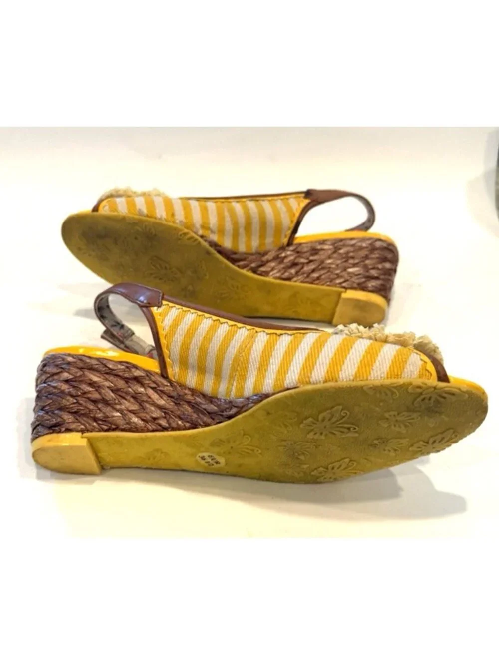 Poetic License Ava Sunshine Stripe Flower Wedge Slingback Sandals 36.5/ US 5-5.5